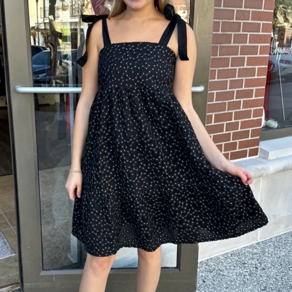 THML Black Floral Embroidered Tie Strap Dress SZ M NWT